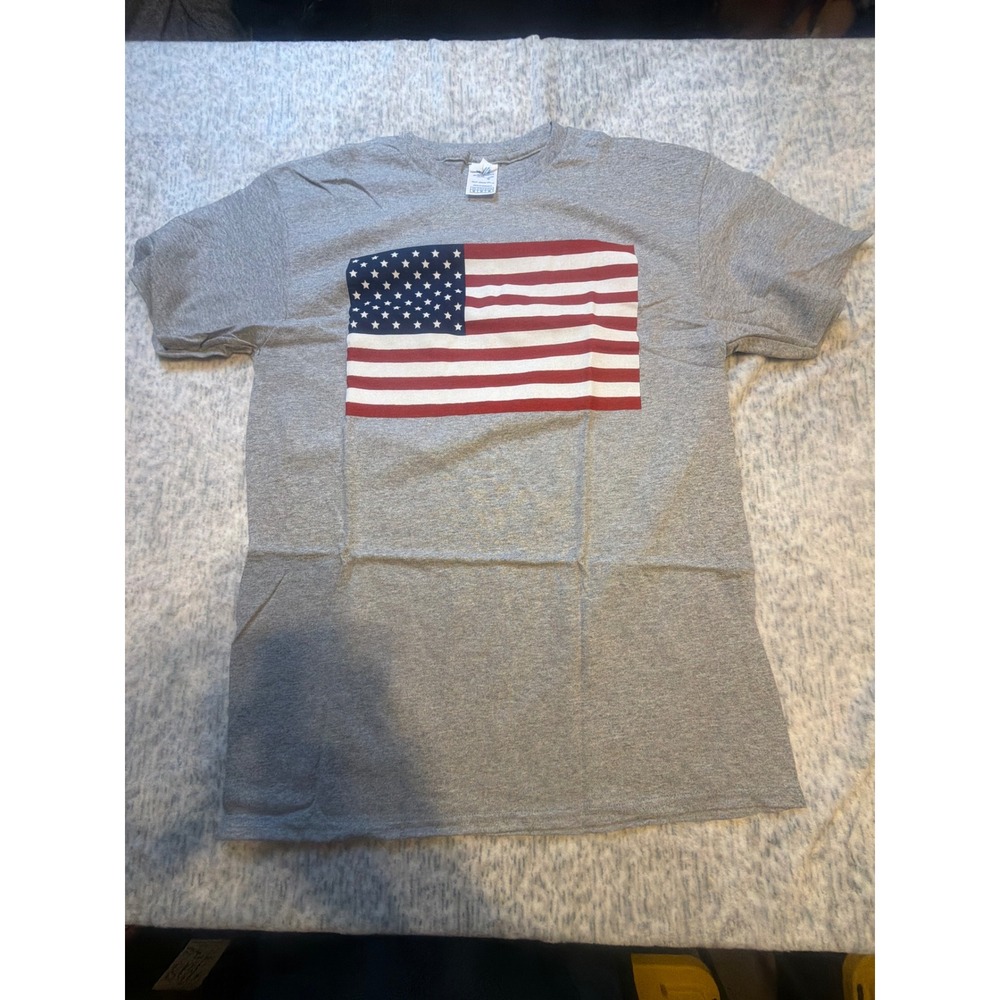 Gray T Shirt American Flag Graphic Print Short Sleeve Casual Tee